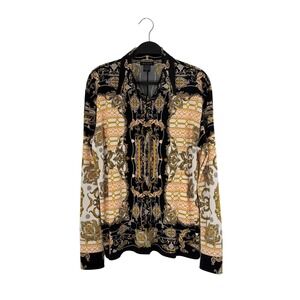 Eva Varro Medium M Baroque Print Long Sleeve Button Up Shirt Blouse